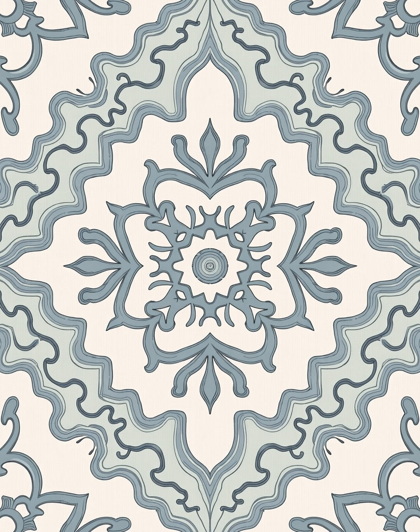 Elegant Blue Floral Medallion Pattern Rug