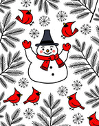 Whimsical Snowman Red Cardinal Winter Scene Rug