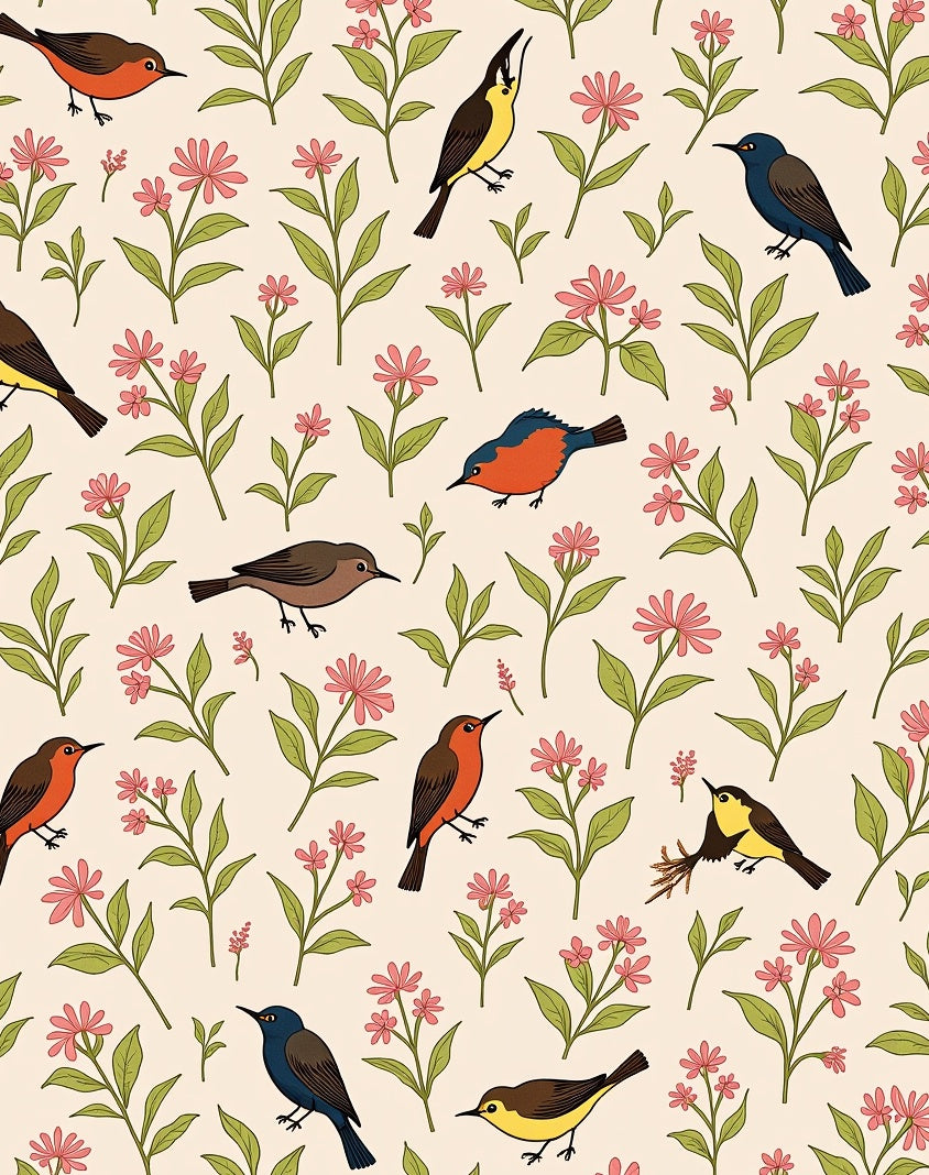 Charming Birds and Flowers Pattern Rug