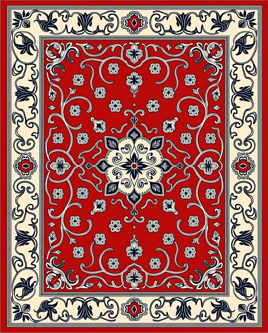 Classic Red Floral Medallion Design Rug
