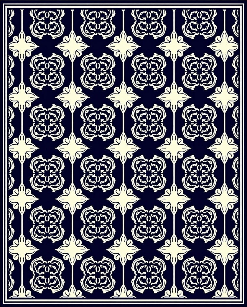 Elegant Cream Navy Classic Pattern Rug