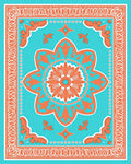 Orange Teal Floral Mandala Design Rug