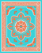 Orange Teal Floral Mandala Design Rug