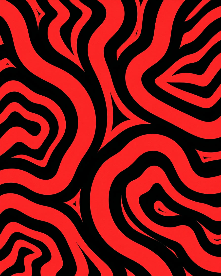 Bold Red and Black Wavy Lines Rug