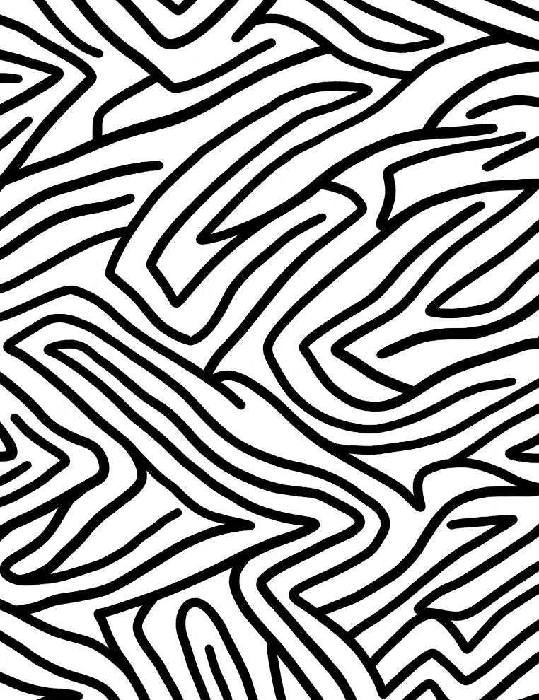 Abstract Black White Wavy Pattern Rug