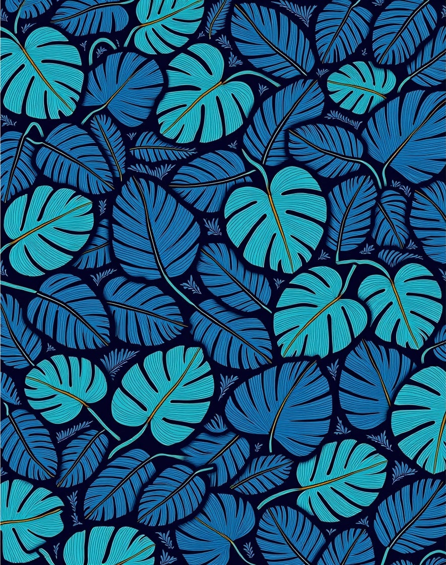 Tropical Leaf Pattern Blue Rug