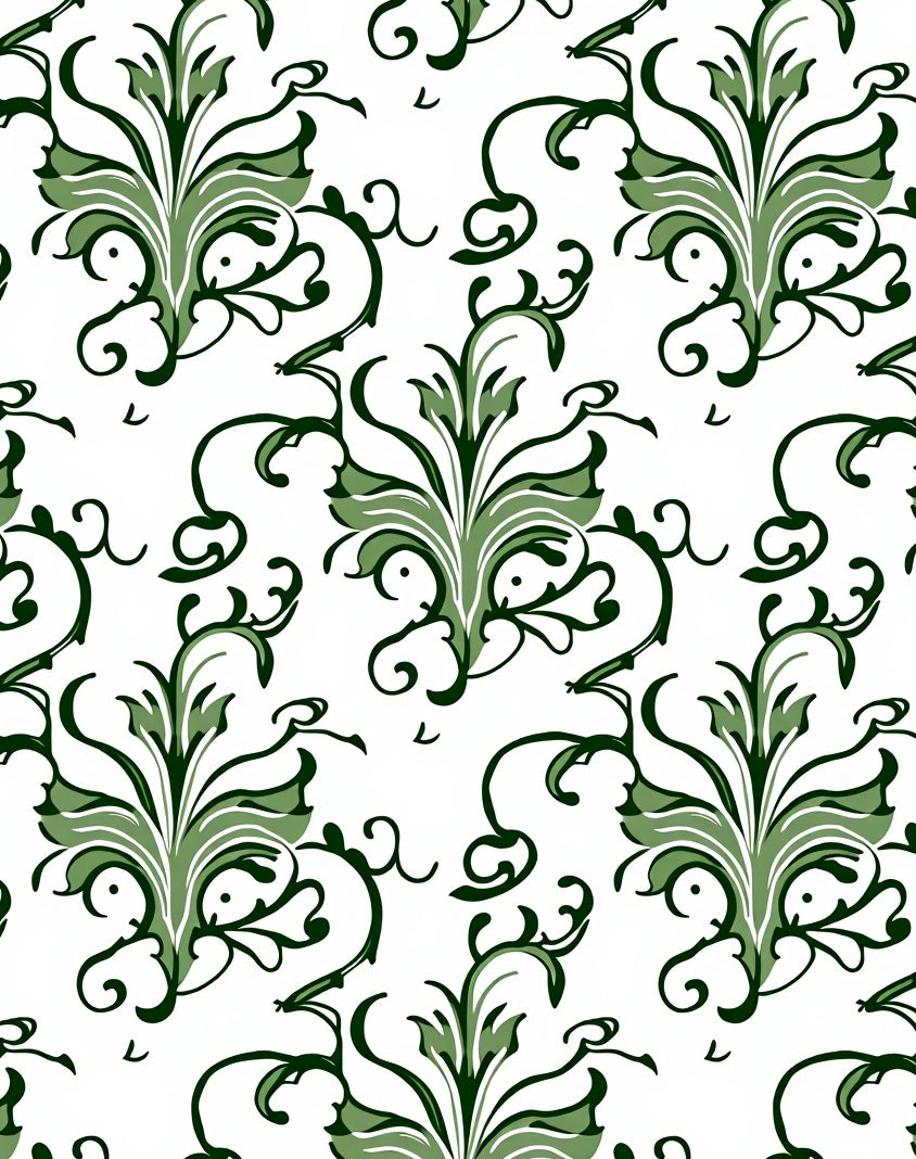 Green Floral Swirl Pattern Rug