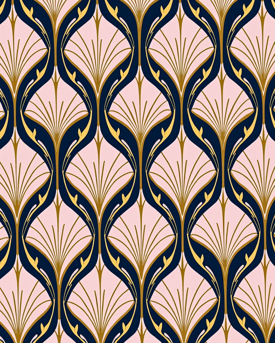 Art Nouveau Navy Gold Fan Pattern Rug