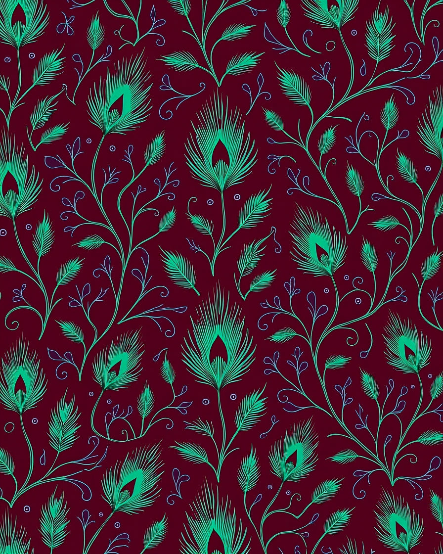 Emerald Peacock Feather Vine Pattern Rug
