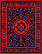 Bold Red Circular Medallion Design Rug