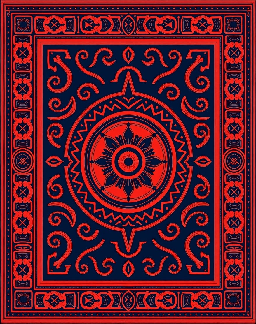 Bold Red Circular Medallion Design Rug