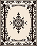 Ornate Black Cream Scrollwork Rug