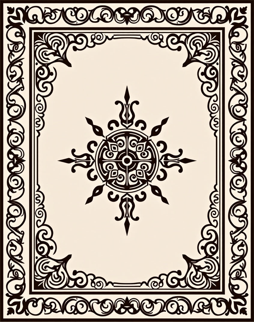 Ornate Black Cream Scrollwork Rug