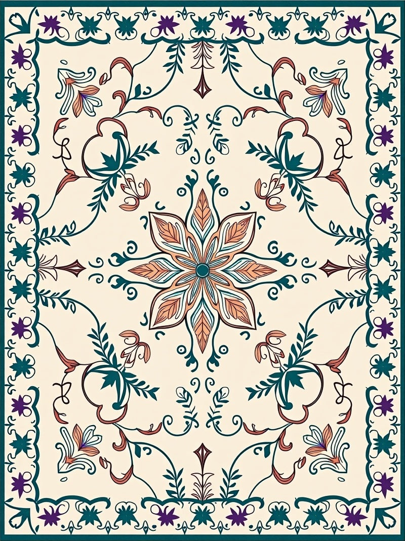 Floral Scrollwork Garden Inspired Design Rug
