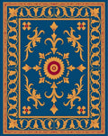 Intricate Gold Floral Bordered Medallion Rug