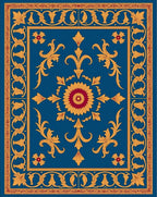 Intricate Gold Floral Bordered Medallion Rug