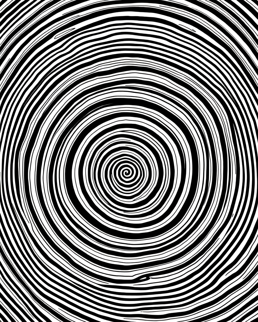 Concentric Black White Spiral Design Rug