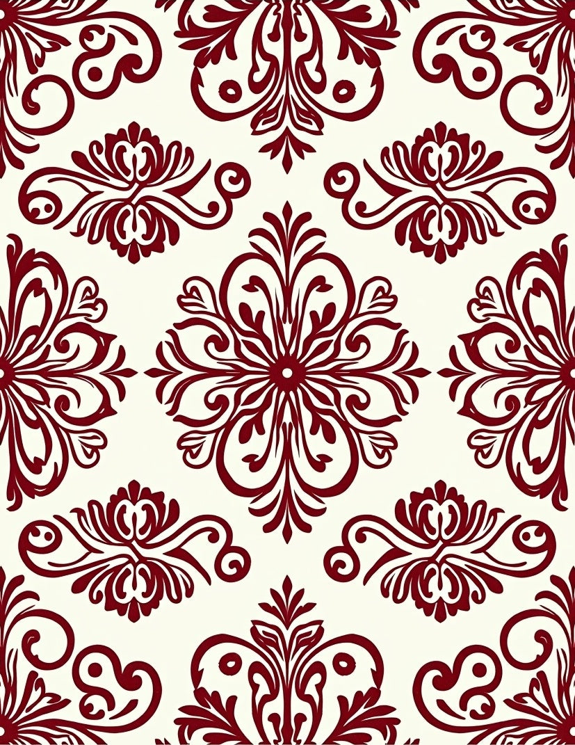 Deep Red Floral Swirl Pattern Rug