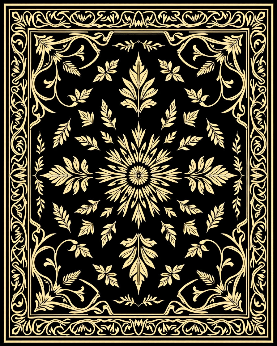 Art Nouveau Floral Golden Pattern Rug