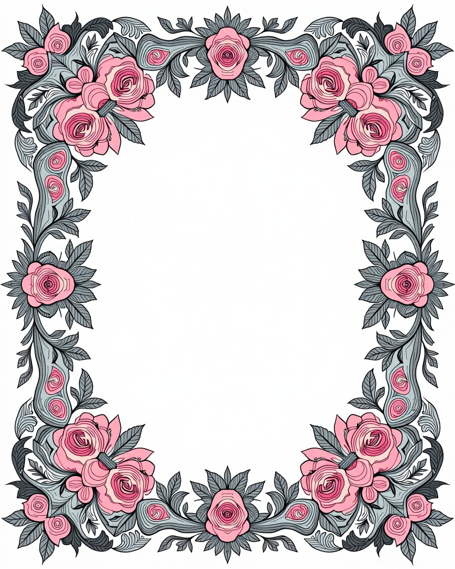 Pink Rose Floral Swirl Pattern Rug