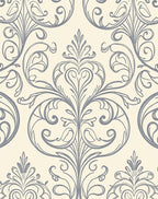 Gray Scrollwork Damask Pattern Rug