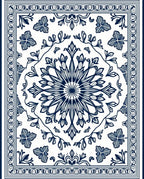 Classic Blue Floral Mandala Pattern Rug