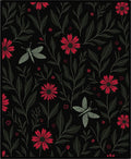 Crimson Daisy Dragonfly Botanical Black Rug