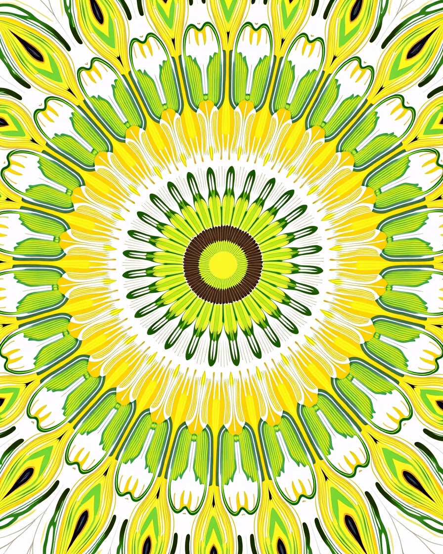 Radiant Green Yellow Sunburst Medallion Rug
