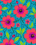 Vibrant Pink Hibiscus Teal Swirl Pattern Rug
