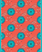 Coral Turquoise Floral Pattern Rug