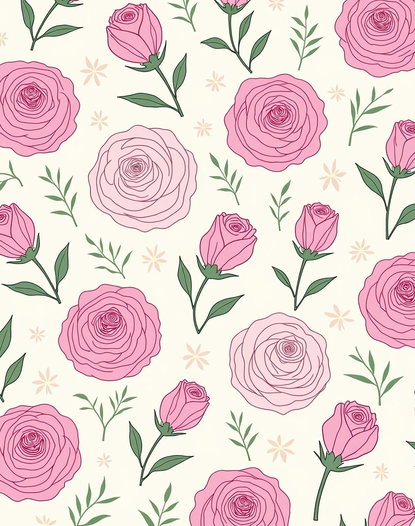 Pink Roses Botanical Pattern Rug
