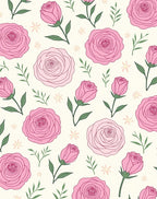 Pink Roses Botanical Pattern Rug