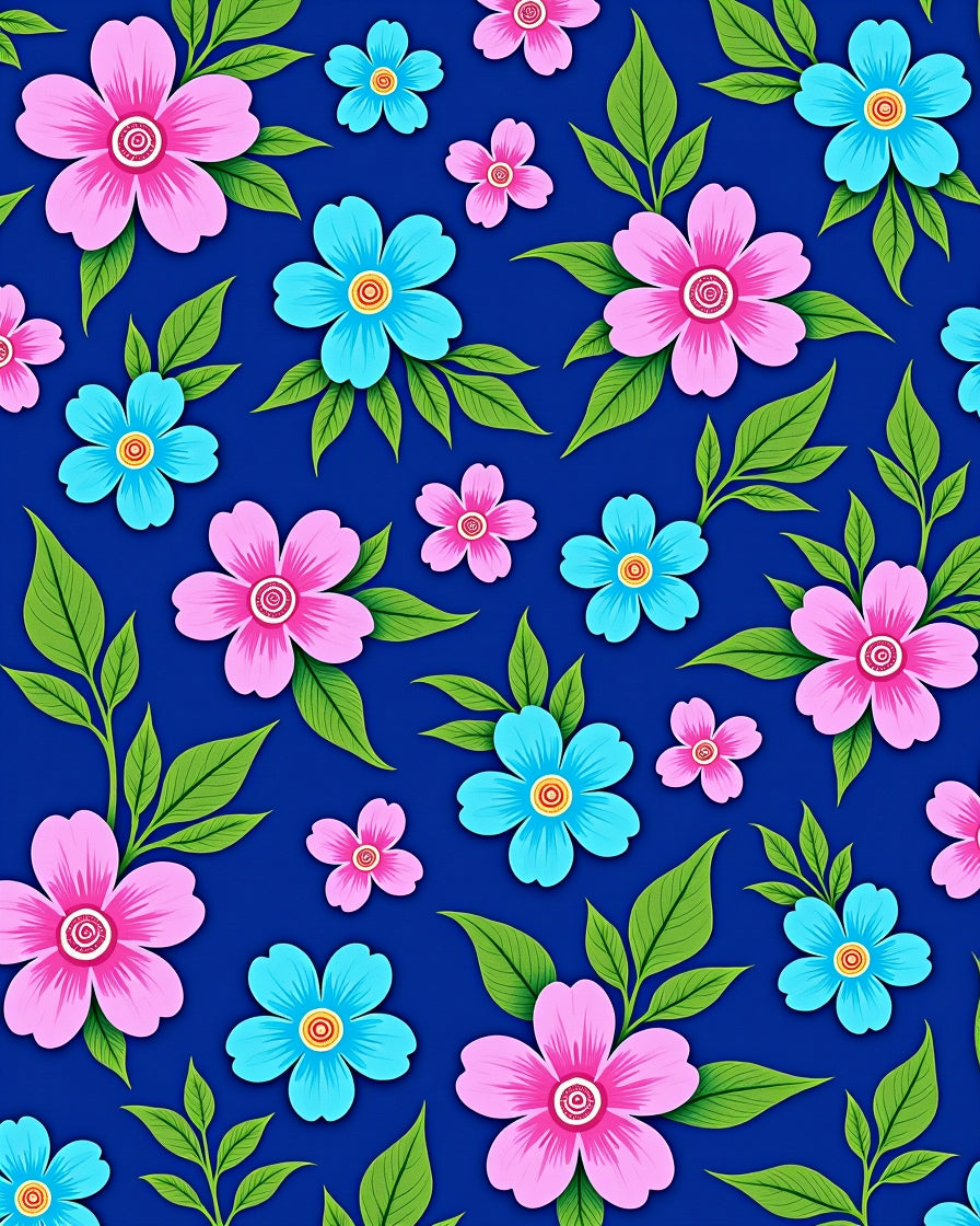 Pink and Blue Floral Pattern Rug