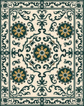 Ornate Medallion Emerald Scroll Design Rug
