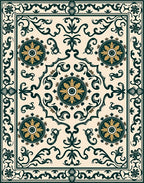 Ornate Medallion Emerald Scroll Design Rug