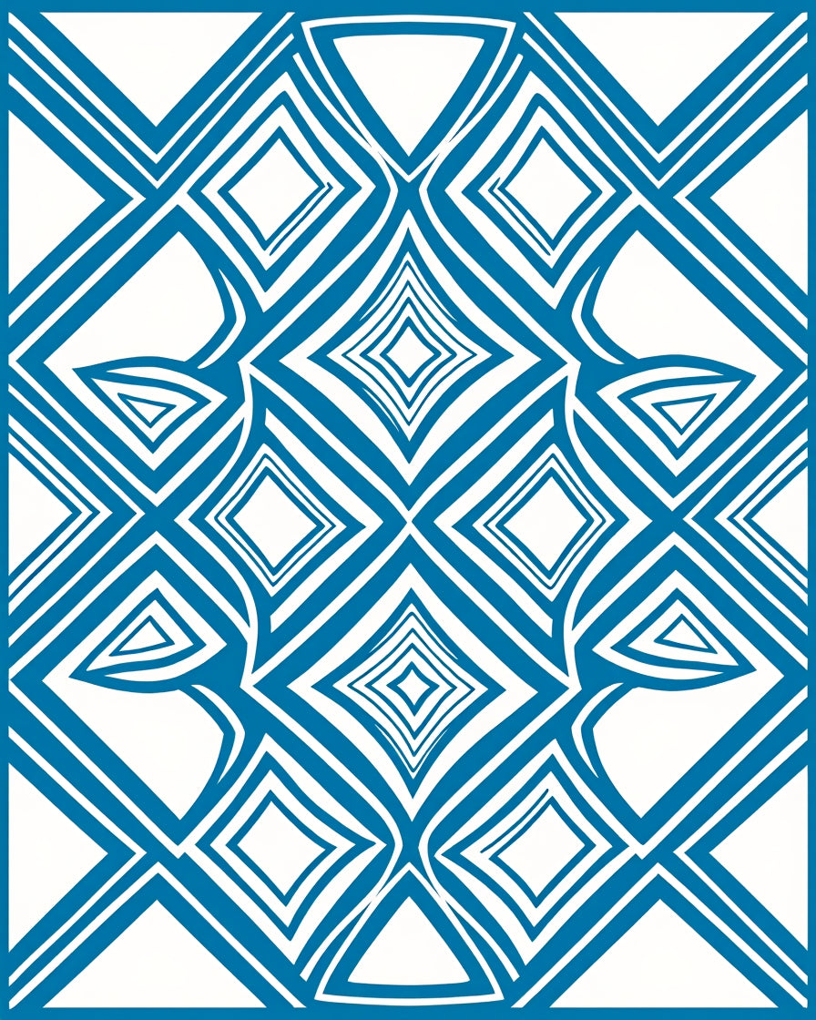 Abstract Blue Diamond Geometric Pattern Rug