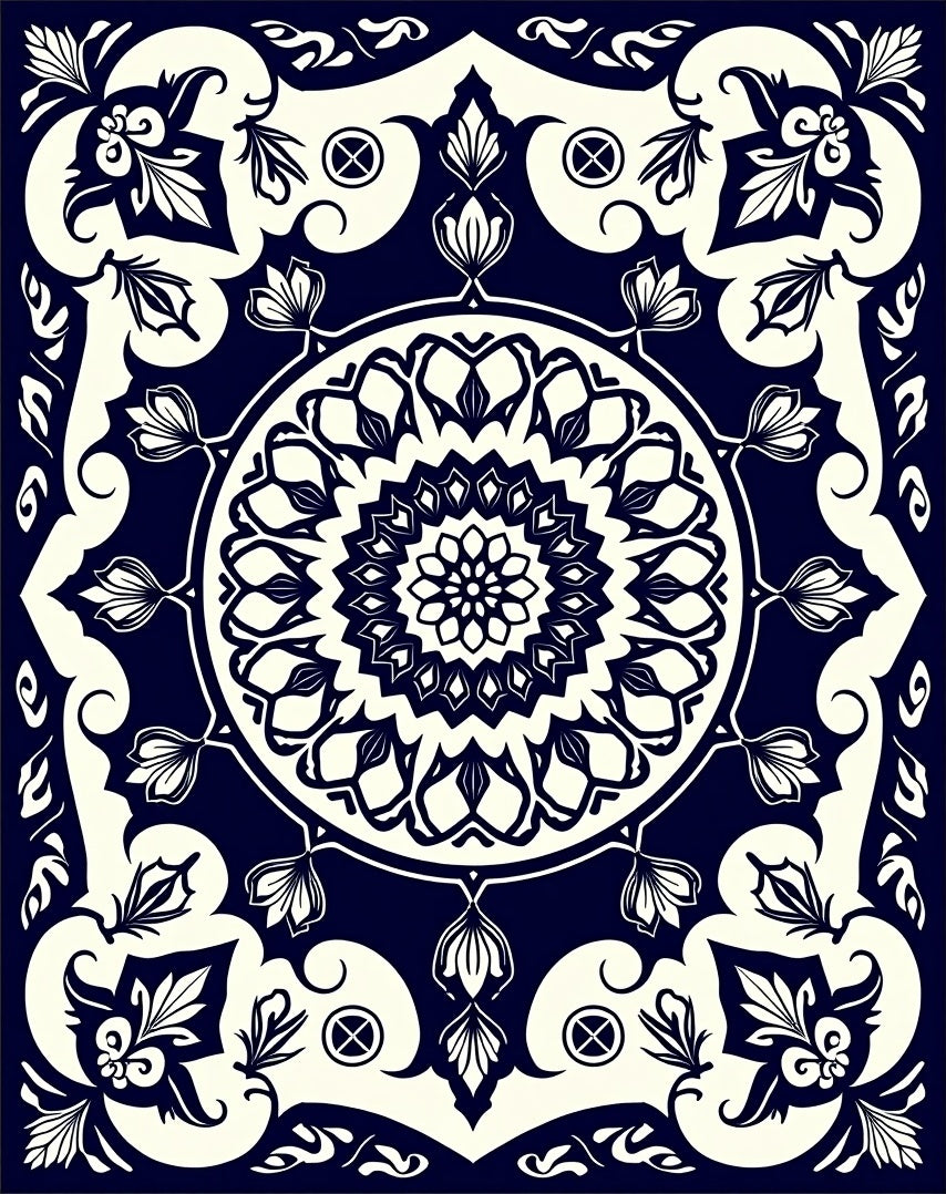 Radial Floral Scrollwork Patterned Rug