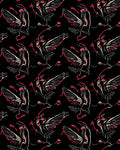 Red Swirling Winged Figures Pattern Rug