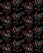 Red Swirling Winged Figures Pattern Rug