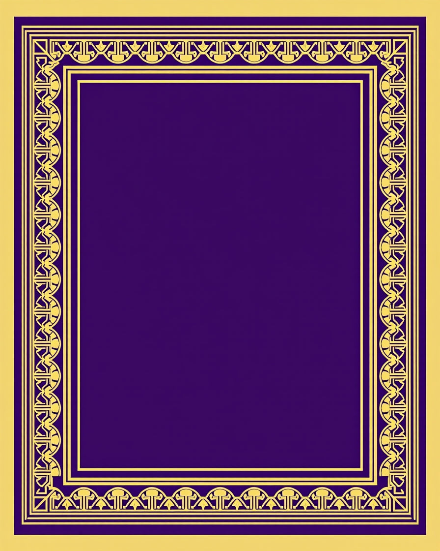 Ornate Golden Purple Geometric Border Rug