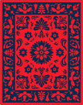 Bold Red Navy Floral Folk Rug