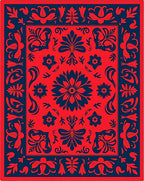 Bold Red Navy Floral Folk Rug