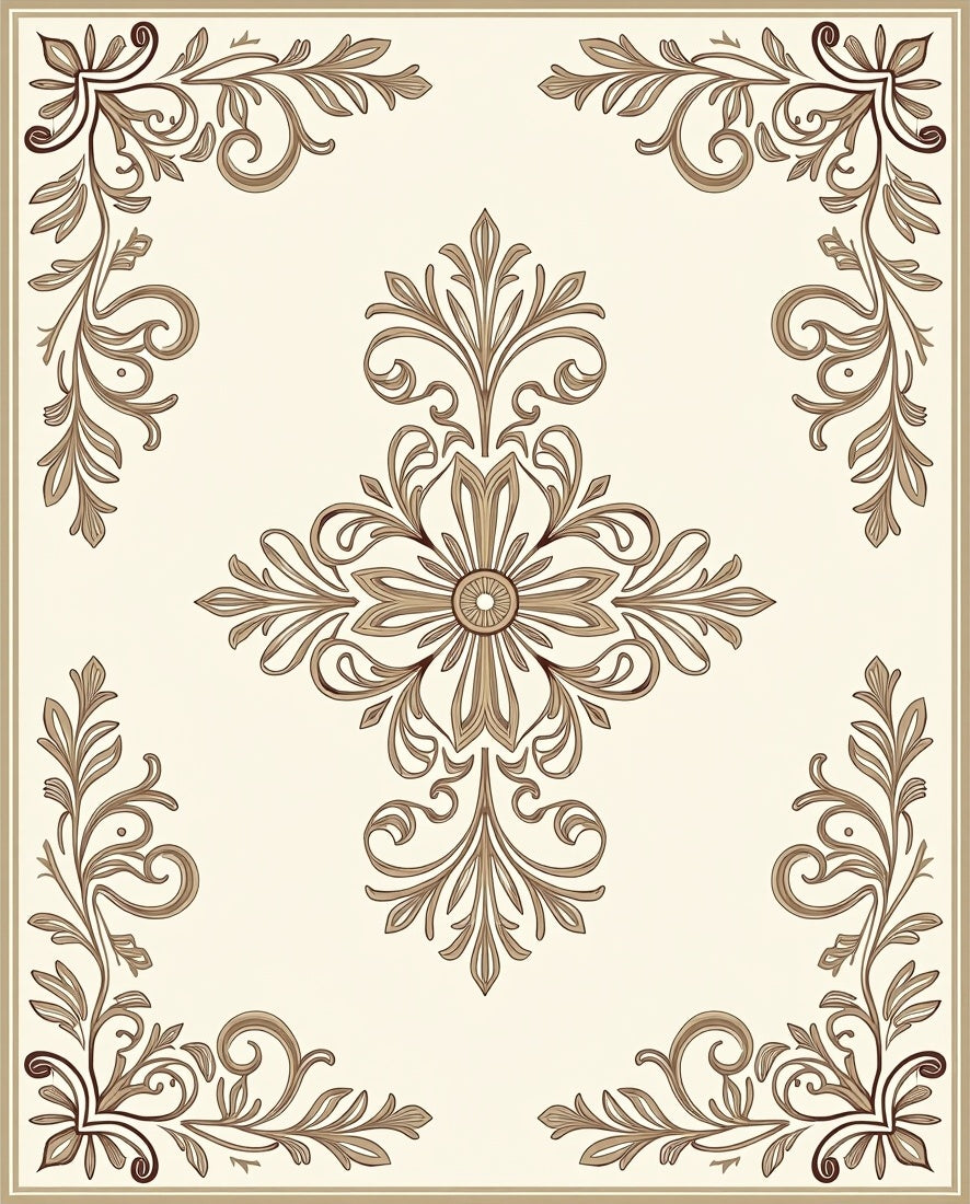 Elegant Scrollwork Floral Pattern Rug