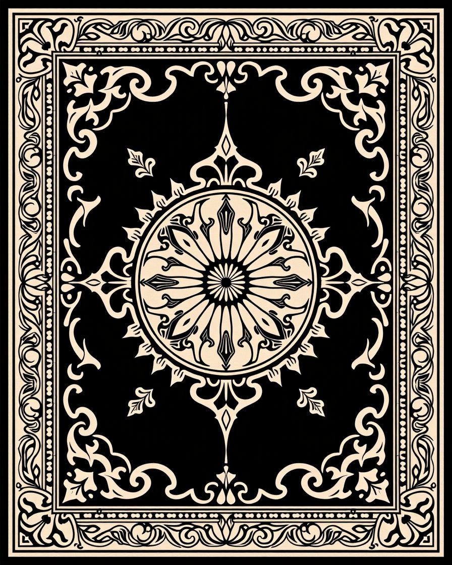 Ornate Floral Geometric Medallion Design Rug