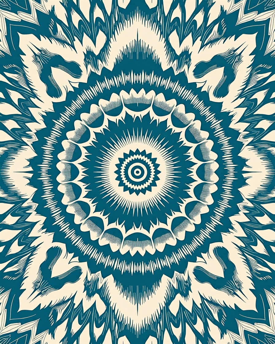 Mandala Teal Cream Radiating Pattern Rug