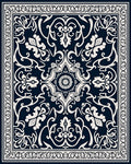 Classic Navy Cream Floral Pattern Rug