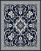 Classic Navy Cream Floral Pattern Rug