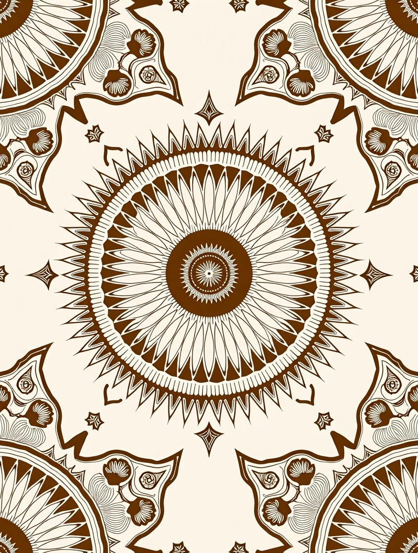 Brown Floral Sunburst Pattern Rug
