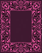 Ornate Pink Floral Scroll Border Design Rug