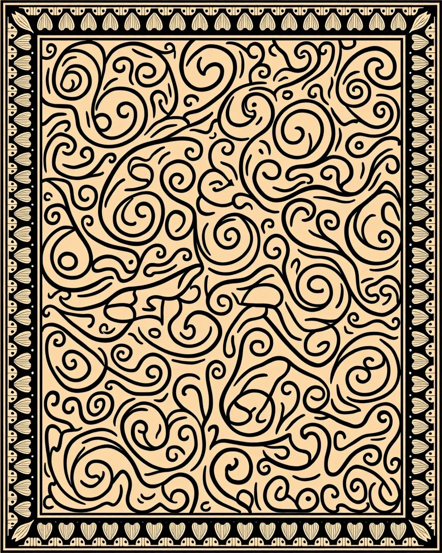 Intricate Swirls Black and Beige Rug